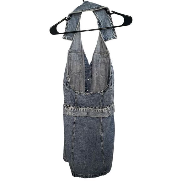 Vintage Skylar Rose Denim Button Up Halter Mini Dress With Belt - Picture 3 of 4